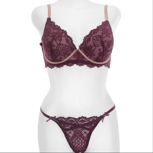 Damson Lingerie Two Tone Floral Lace Push Up Bra - Picture 3 of 5